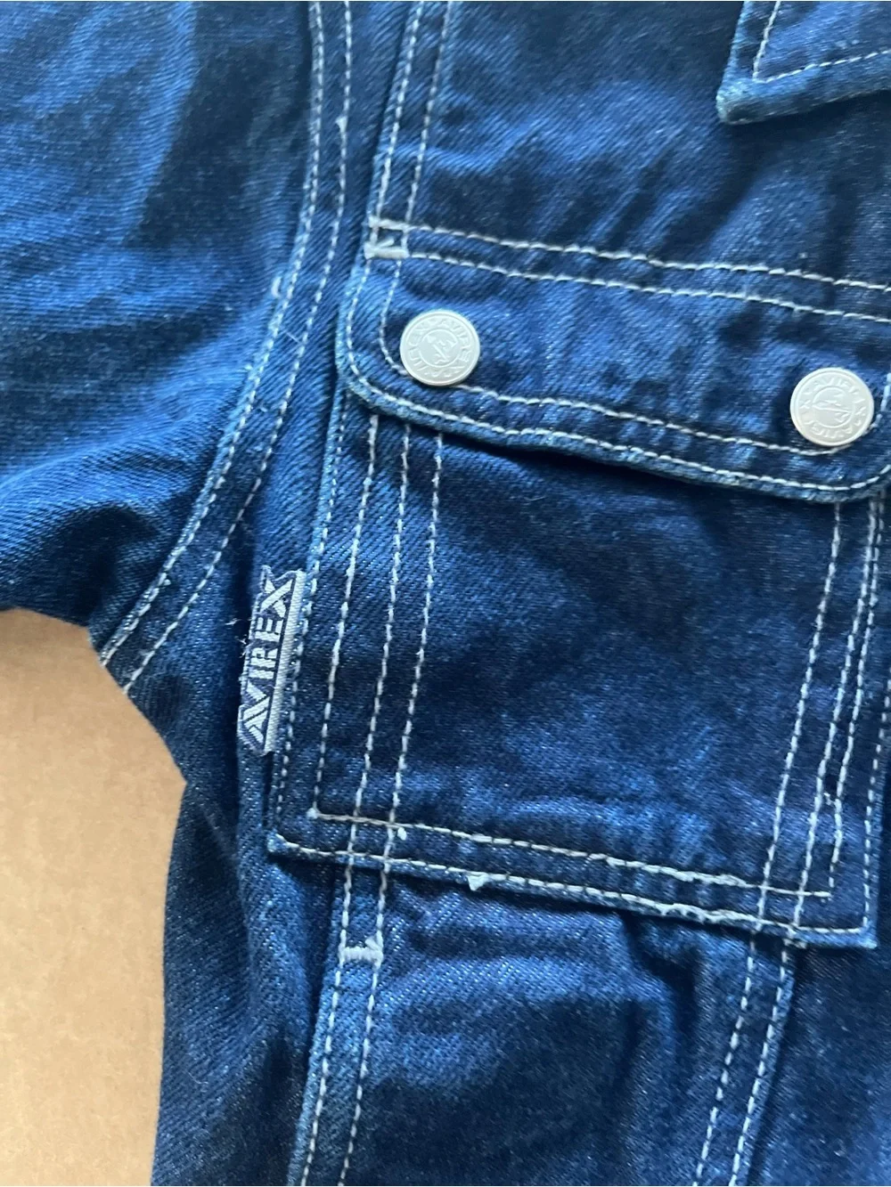 Avirex Kids Denim Trucker Jacket Size 4 Embroidered Logo Dark Wash Vintage Y2K